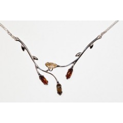 Collier ambre et argent Brindille multicolore
