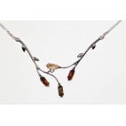 Collier ambre et argent Brindille multicolore