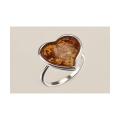 Bague ambre et argent Cœur