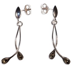 Boucles d'oreilles ambre et argent Entrechats vert