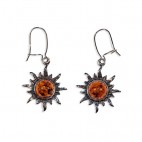 Boucles d'oreilles ambre et argent Pendentif Soleil