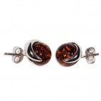 Boucles d'oreilles ambre et argent Bouton d'or