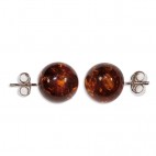 Boucles d'oreilles argent et Ambre rond