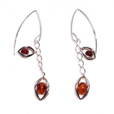 Boucles d'oreilles ambre et argent bicolores