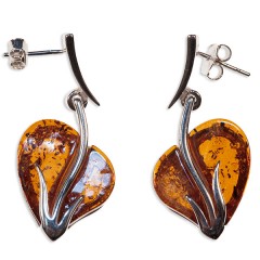 Boucles d'oreilles ambre et argent Passion couleur cognac