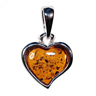 Pendentif ambre et argent petit cœur moderne