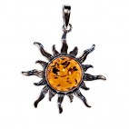 Pendentif ambre et argent soleil