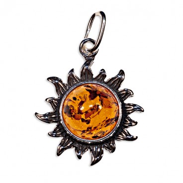 Pendentif ambre et argent soleil petit modèle