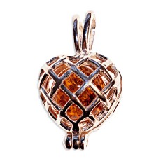 Pendentif ambre et argent Cœur secret