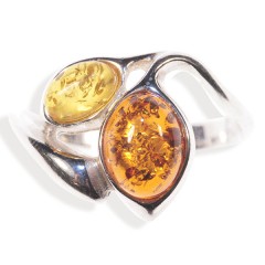 Bague ambre et argent Orchidée