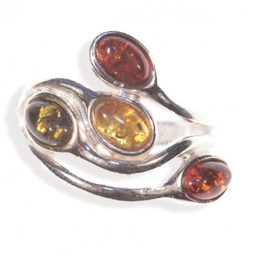 Bague ambre et argent Virevolte multicolore