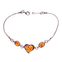 Bracelet ambre et argent cœur et ovales
