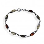 Bracelet argent avec ovales d'ambre multicolore 