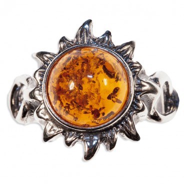 Bague ambre et argent Soleil