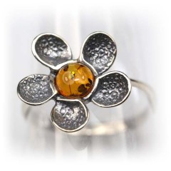 Bague Ambre et argent Fleur