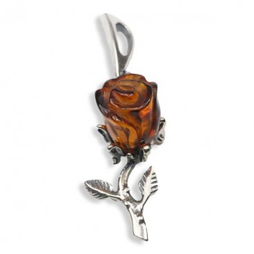 Pendentif ambre et argent Rose