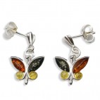 Boucles d'oreilles ambre et argent Papillons Multicolores