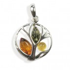 Pendentif ambre et argent Arbre multicolore