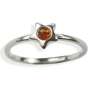 Bague ambre et argent Etoile