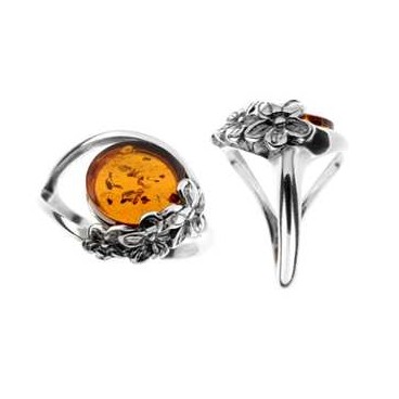 Bague ambre et argent Sunflower