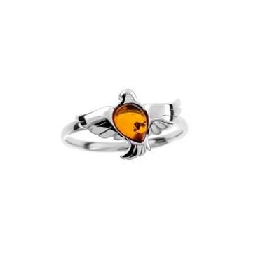 Bague ambre et argent Oiseau