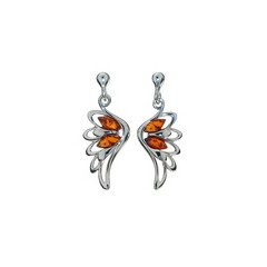Boucles d'oreilles ambre et argent Ailes