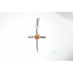 Pendentif ambre et argent Croix 