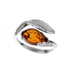 Bague ambre et argent Plume